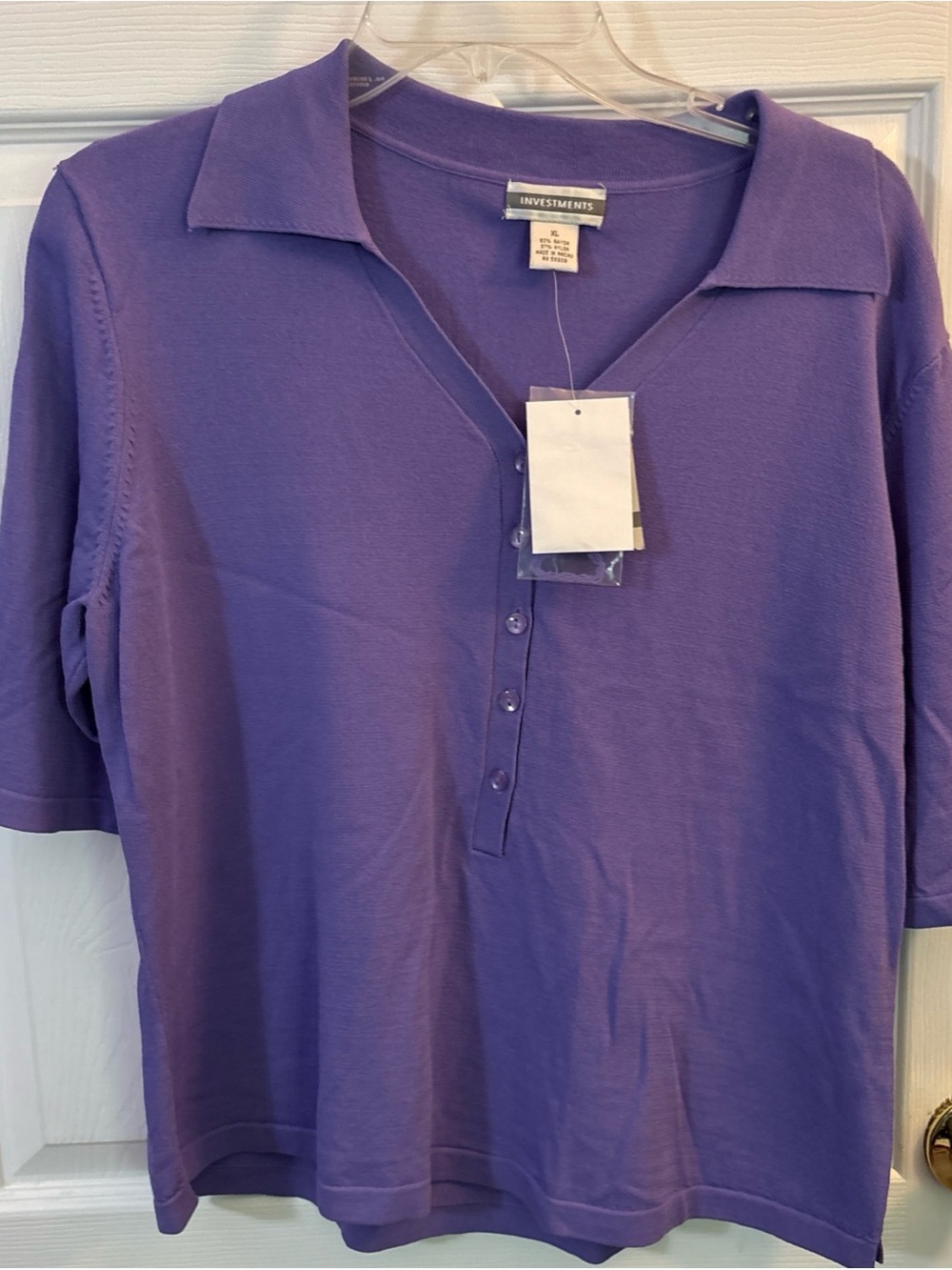 Investments Purple Button-Front Polo Shirt